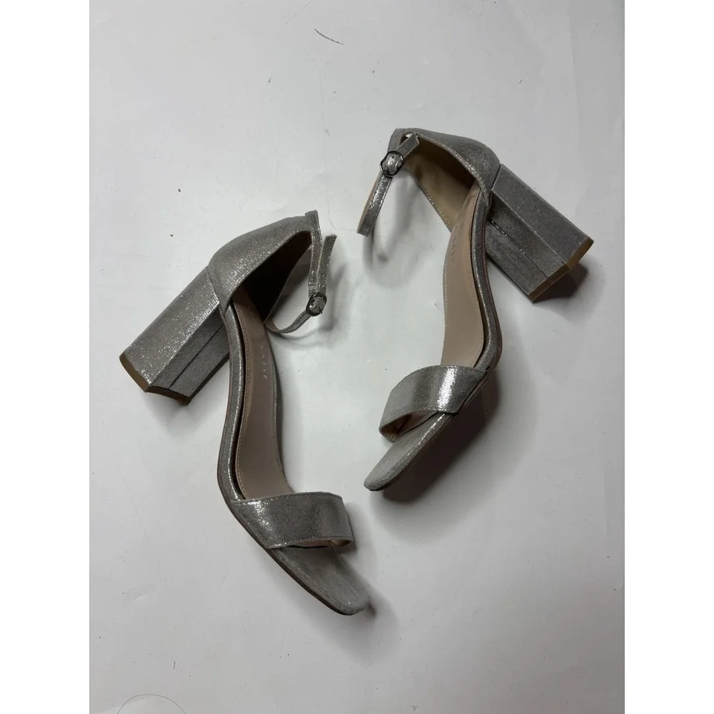 Kelly And Kate Glitter Silver Block Heel Ankle Strap Heels Women's 9M Going Out